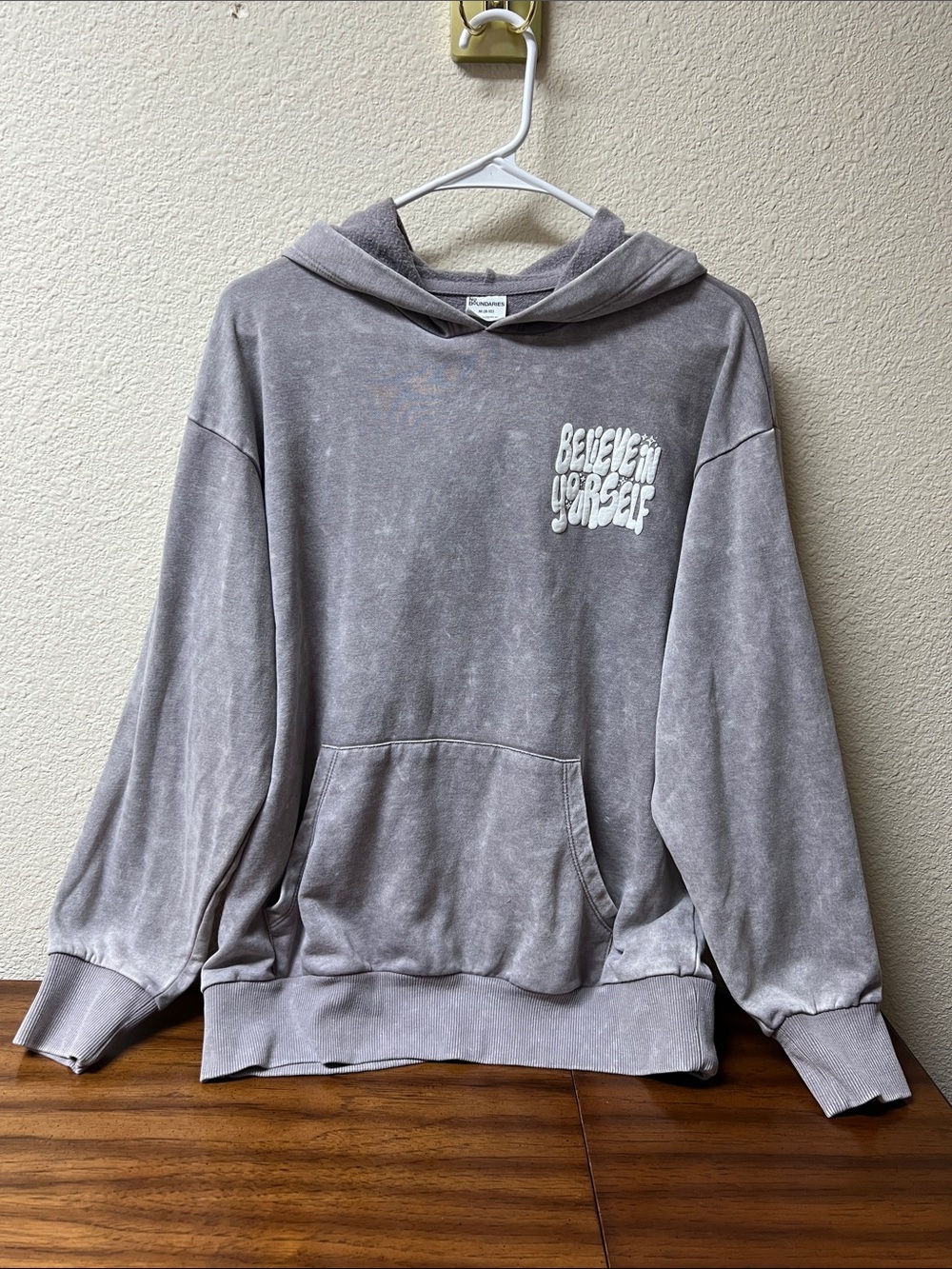 No Boundaries Gray Hoodie with "Believe in Yourself" Graphic
